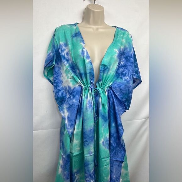 Adome Blue and Green Tie Dye Beach swim cover up NWT size small - Picture 2 of 13